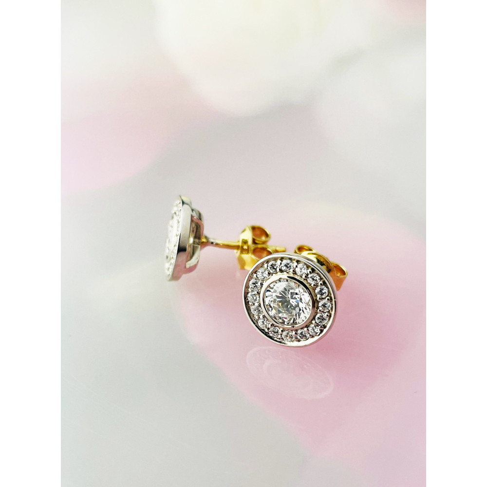 Kreis Ohrringe Ohrhänger mit Zirkonia Ohrstecker Ohrschmuck Paar Gelbgold 585er 14KT