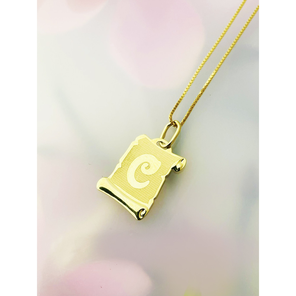 Złoty wisiorek zawieszka papirus literka litera C