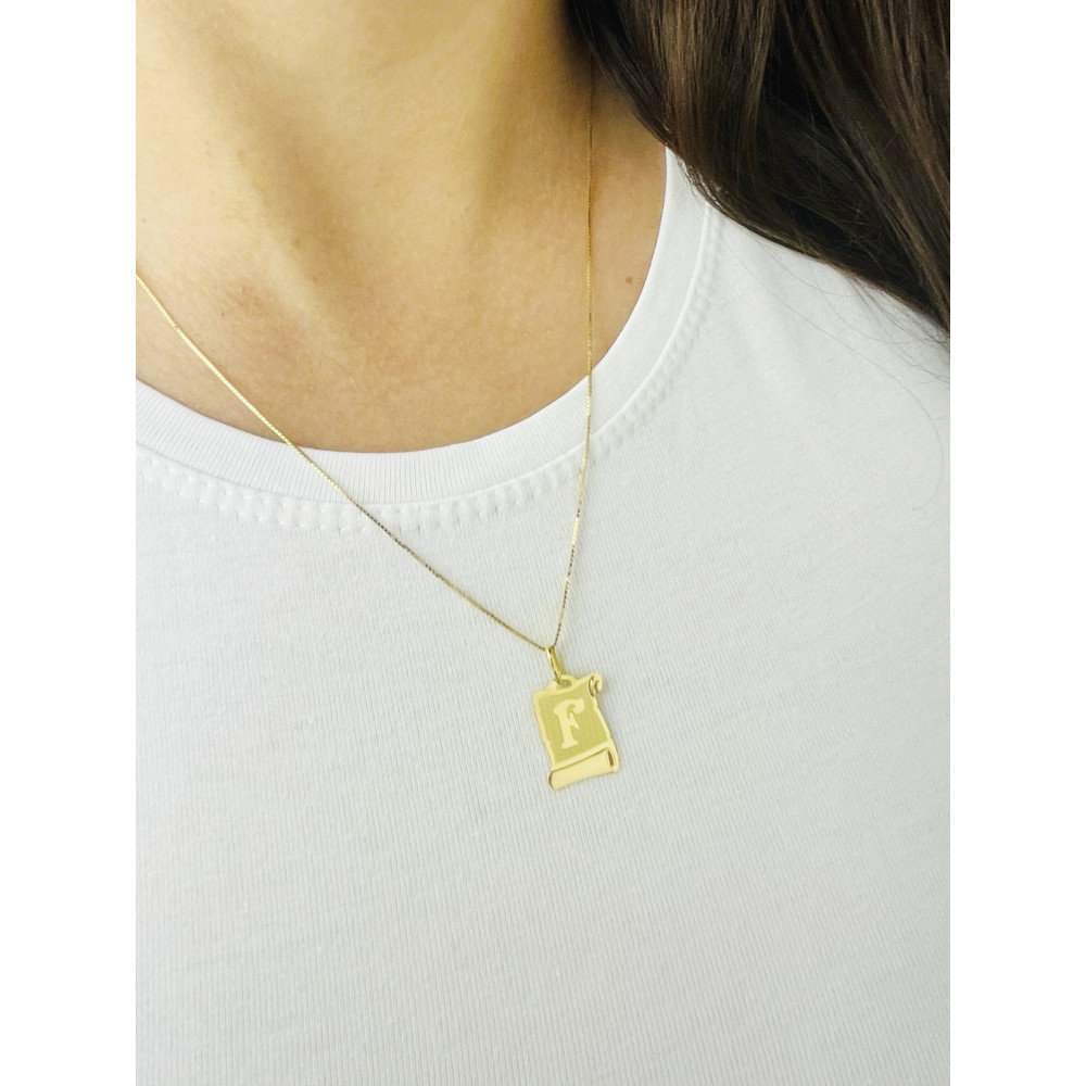 Złoty wisiorek zawieszka papirus literka litera F