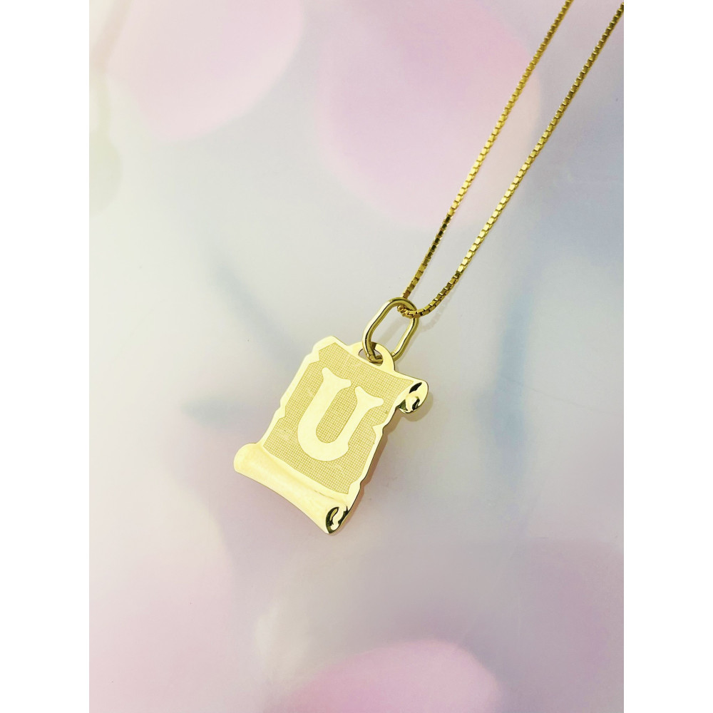 Złoty wisiorek zawieszka papirus literka litera U