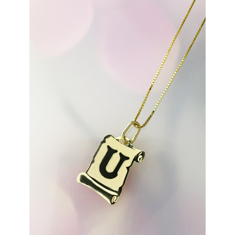 Złoty wisiorek zawieszka papirus literka litera U