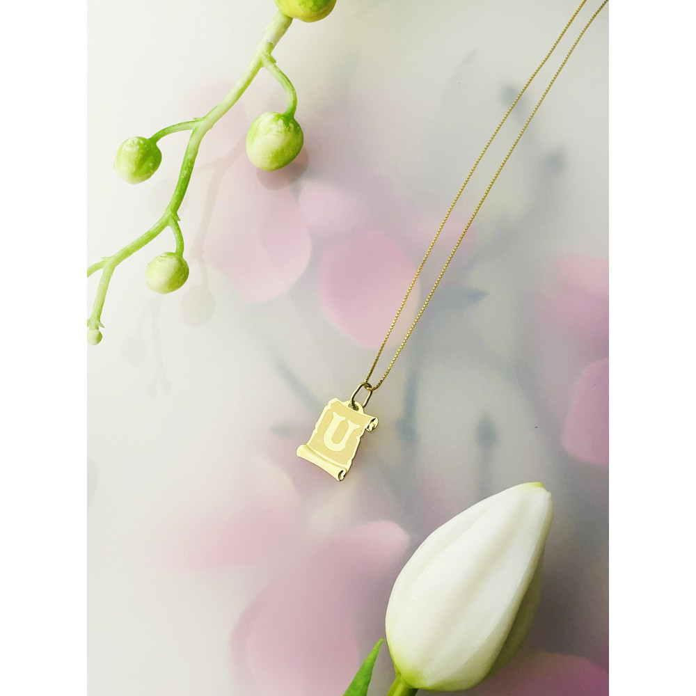 Złoty wisiorek zawieszka papirus literka litera U