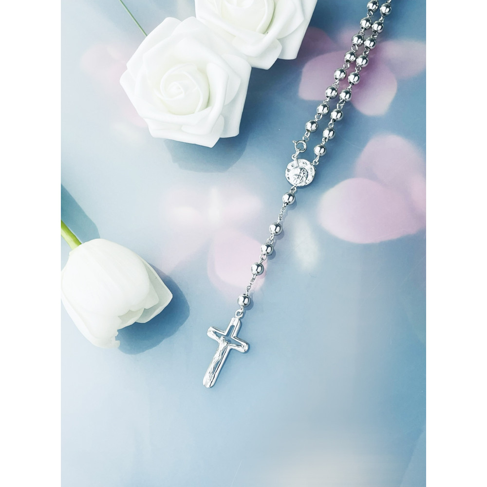 Srebrny Różaniec Matka Boska Częstochowska Komunia Chrzest