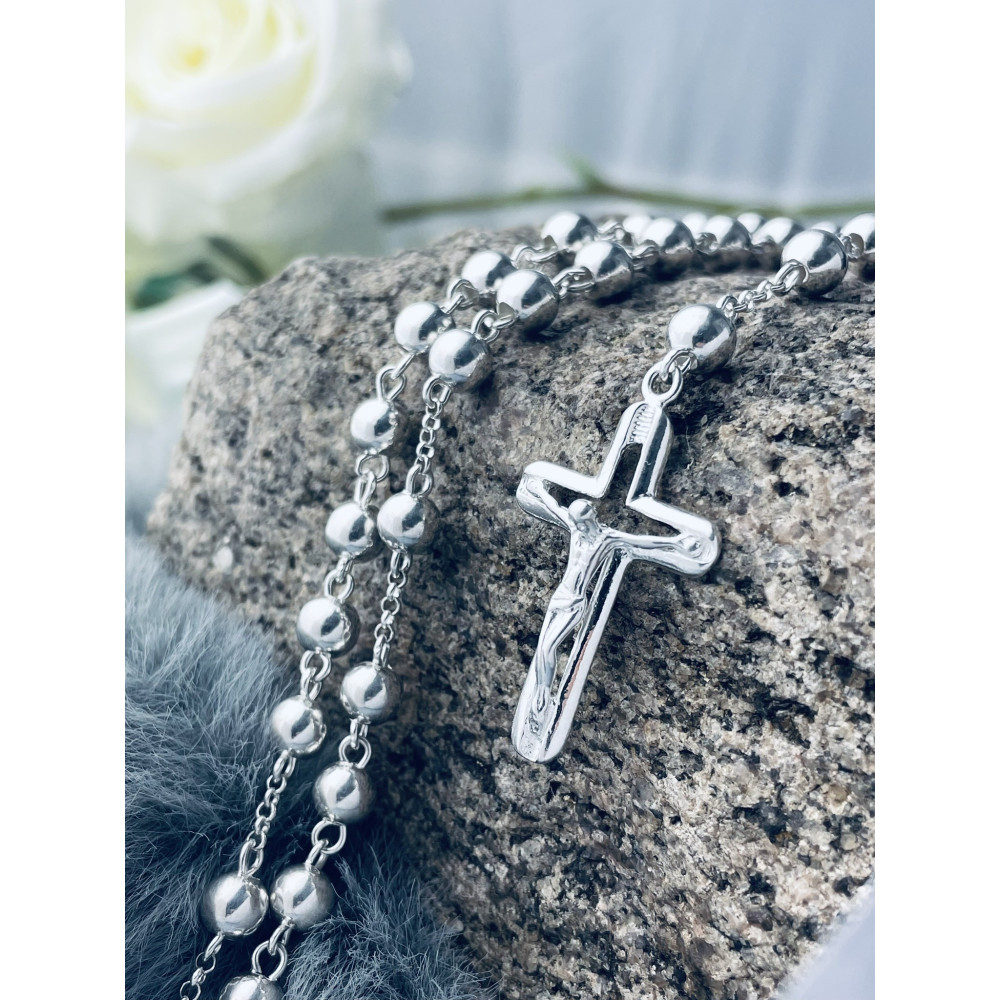 Srebrny Różaniec Matka Boska Częstochowska Komunia Chrzest