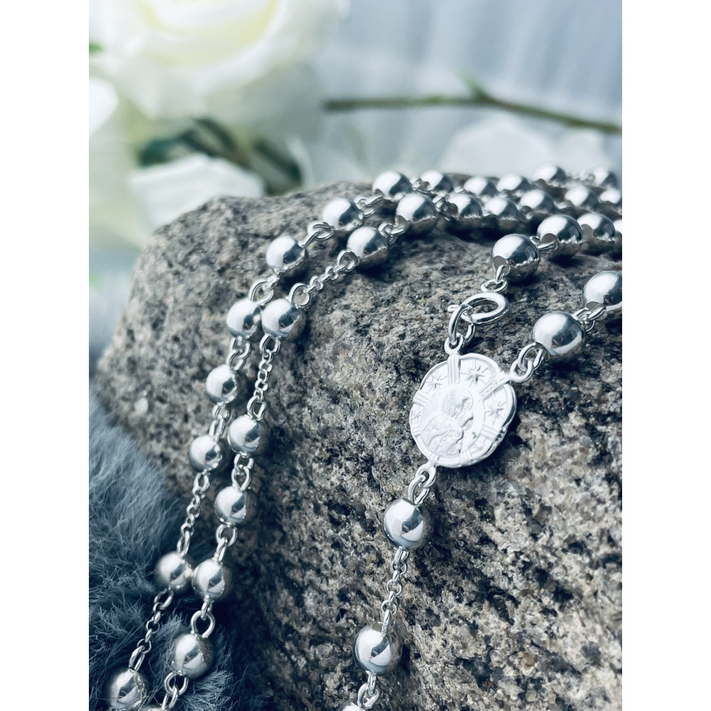 Srebrny Różaniec Matka Boska Częstochowska Komunia Chrzest