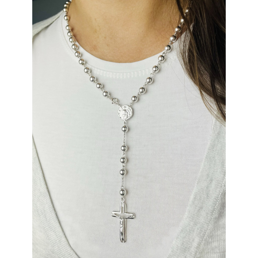 Srebrny Różaniec Matka Boska Częstochowska Komunia Chrzest