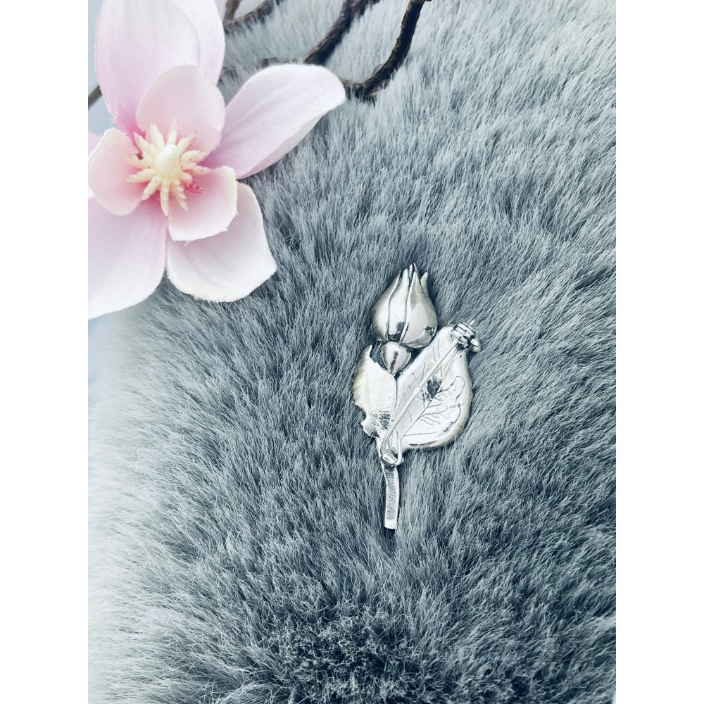 Blume Rose Silberbrosche mit Bernstein