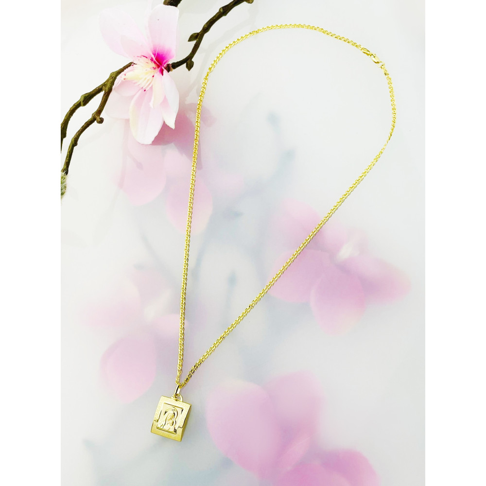 Złoty komplet łańcuszek Mona Lisa zawieszka Medalik Matka Boska z Dzieciątkiem Jezus