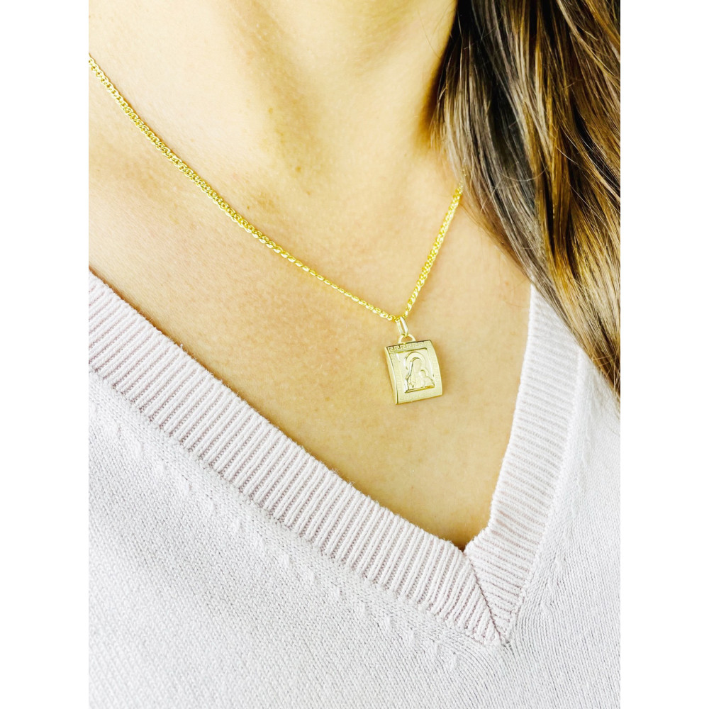 Złoty komplet łańcuszek Mona Lisa zawieszka Medalik Matka Boska z Dzieciątkiem Jezus