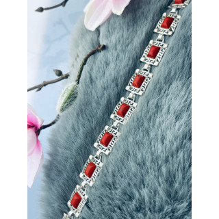 Silberarmband Damen Kinder Korallenstein Vintage 925 Silber