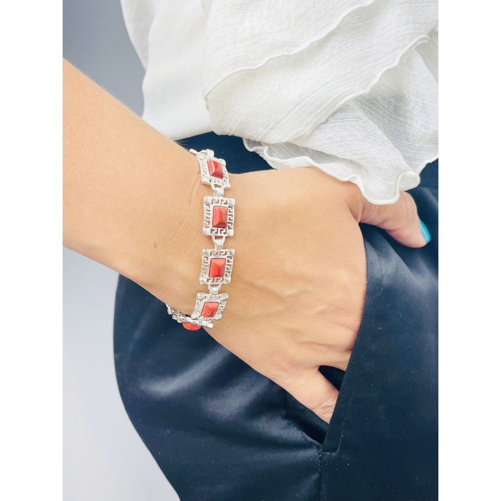 Silberarmband Damen Kinder Korallenstein Vintage 925 Silber