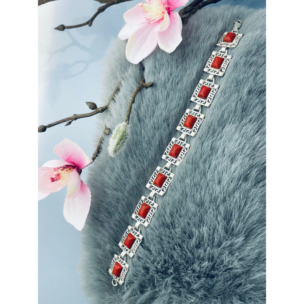 Silberarmband Damen Kinder Korallenstein Vintage 925 Silber