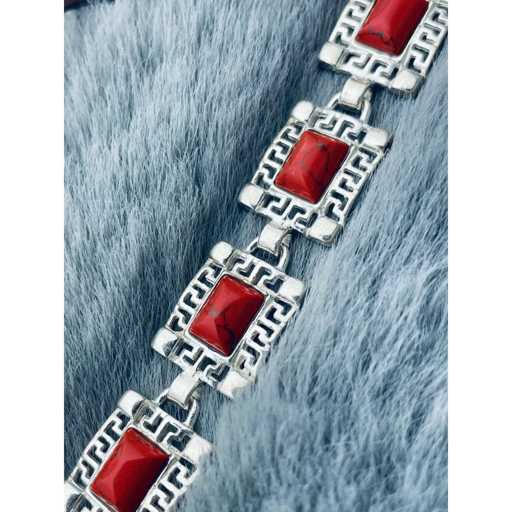 Silberarmband Damen Kinder Korallenstein Vintage 925 Silber