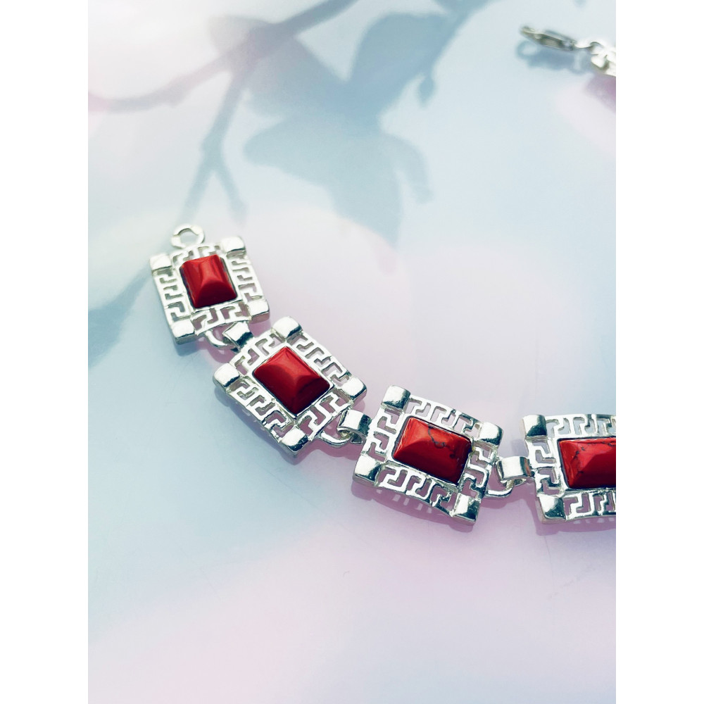 Silberarmband Damen Kinder Korallenstein Vintage 925 Silber