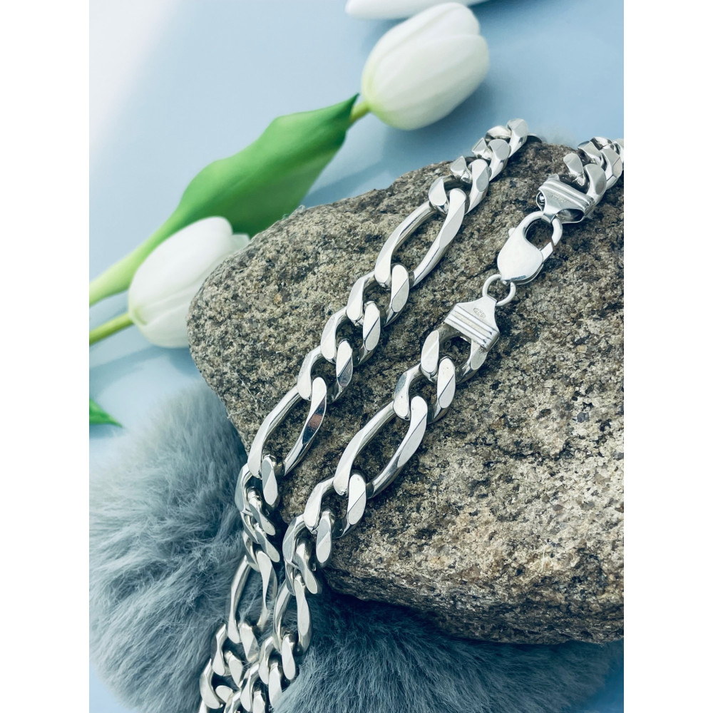 Srebrny łańcuszek szeroki masywny figaro