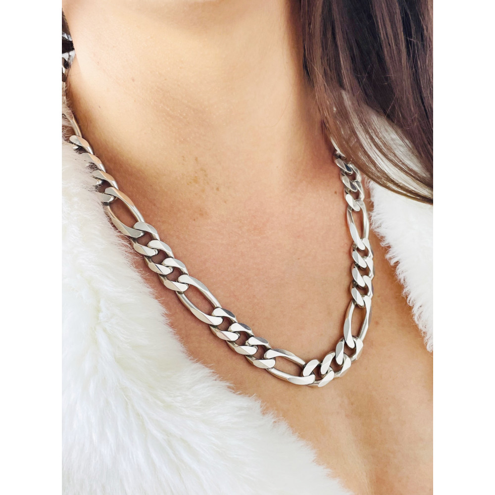 Srebrny łańcuszek szeroki masywny figaro