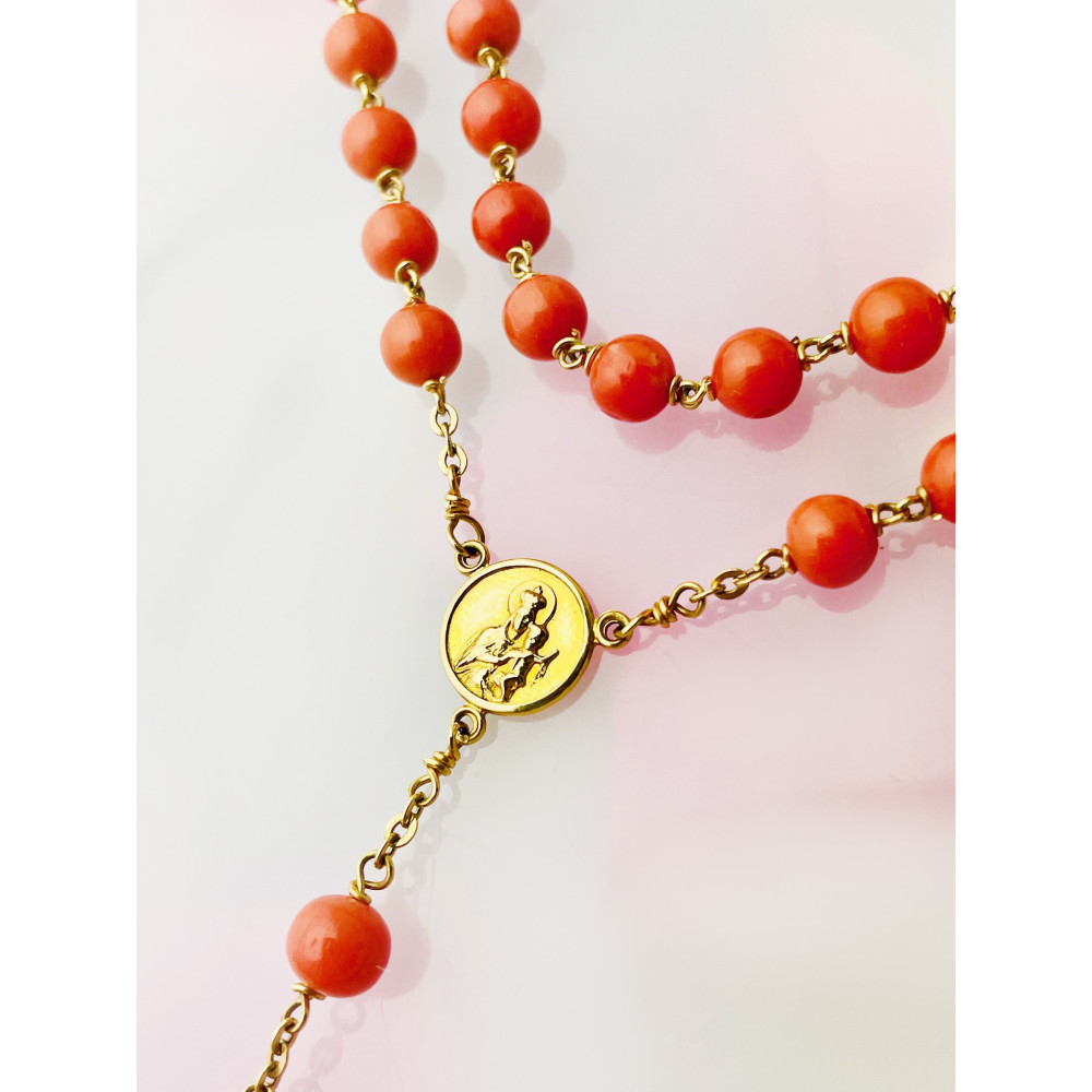 Złoty Różaniec Koral Matka Boska z Dzieciątkiem Jezus Komunia Chrzest