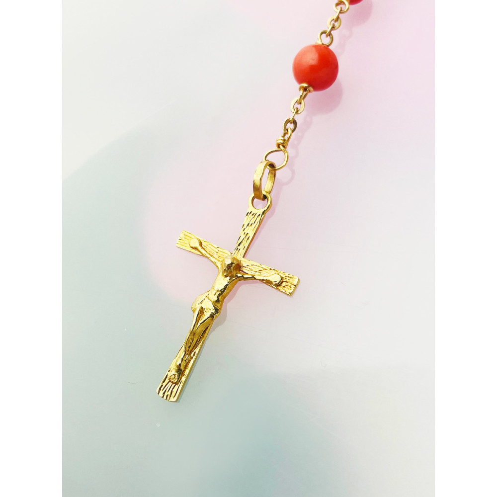 Rosenkranz mit Korallenstein Gold 585er 14KT
