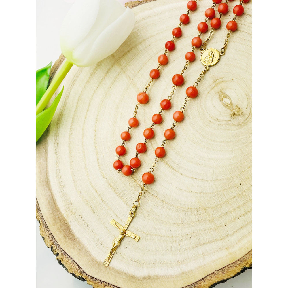 Rosenkranz mit Korallenstein Gold 585er 14KT