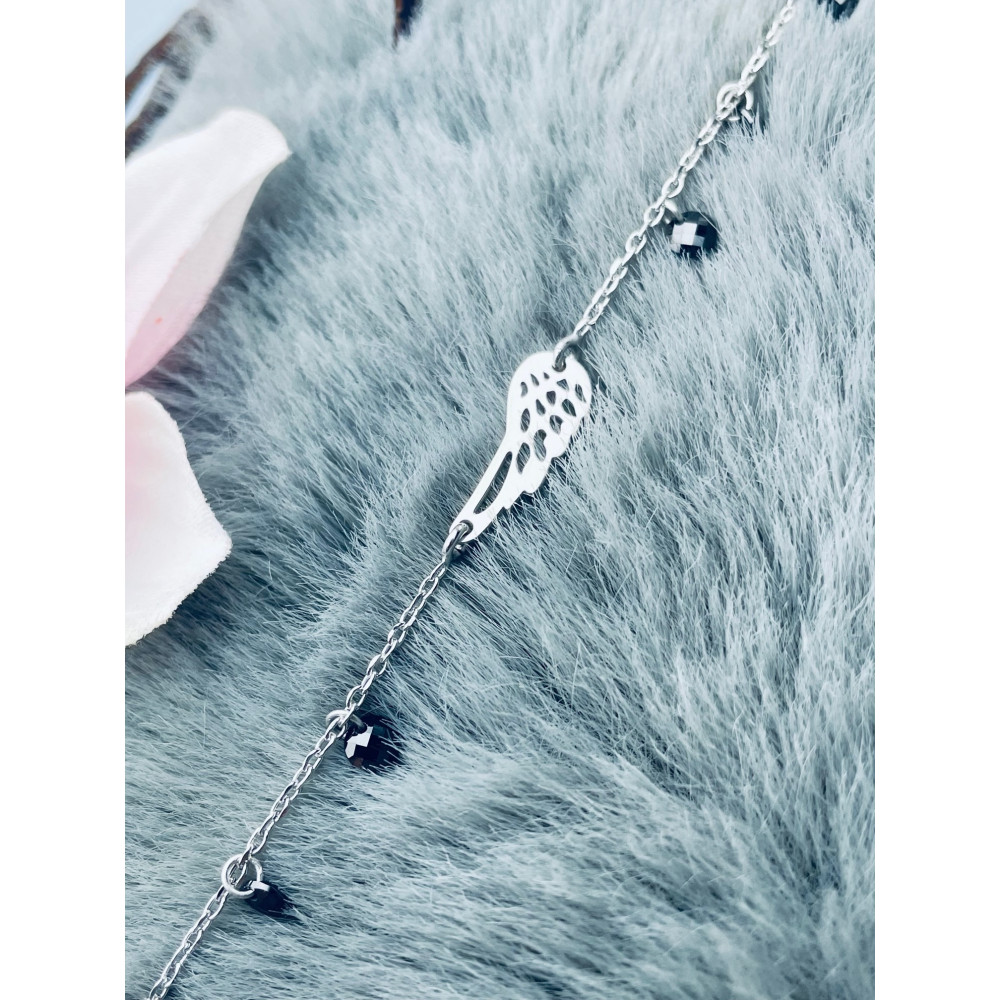 Flügel Armband 925 Silber mit Onyx Damen Kinder