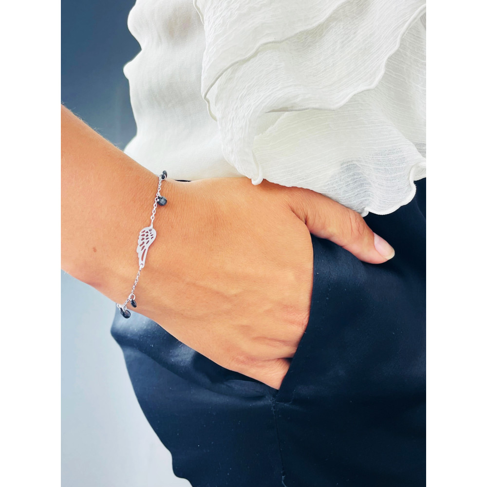 Flügel Armband 925 Silber mit Onyx Damen Kinder