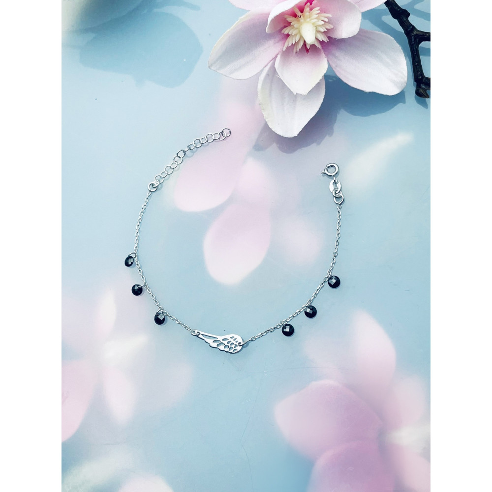 Flügel Armband 925 Silber mit Onyx Damen Kinder