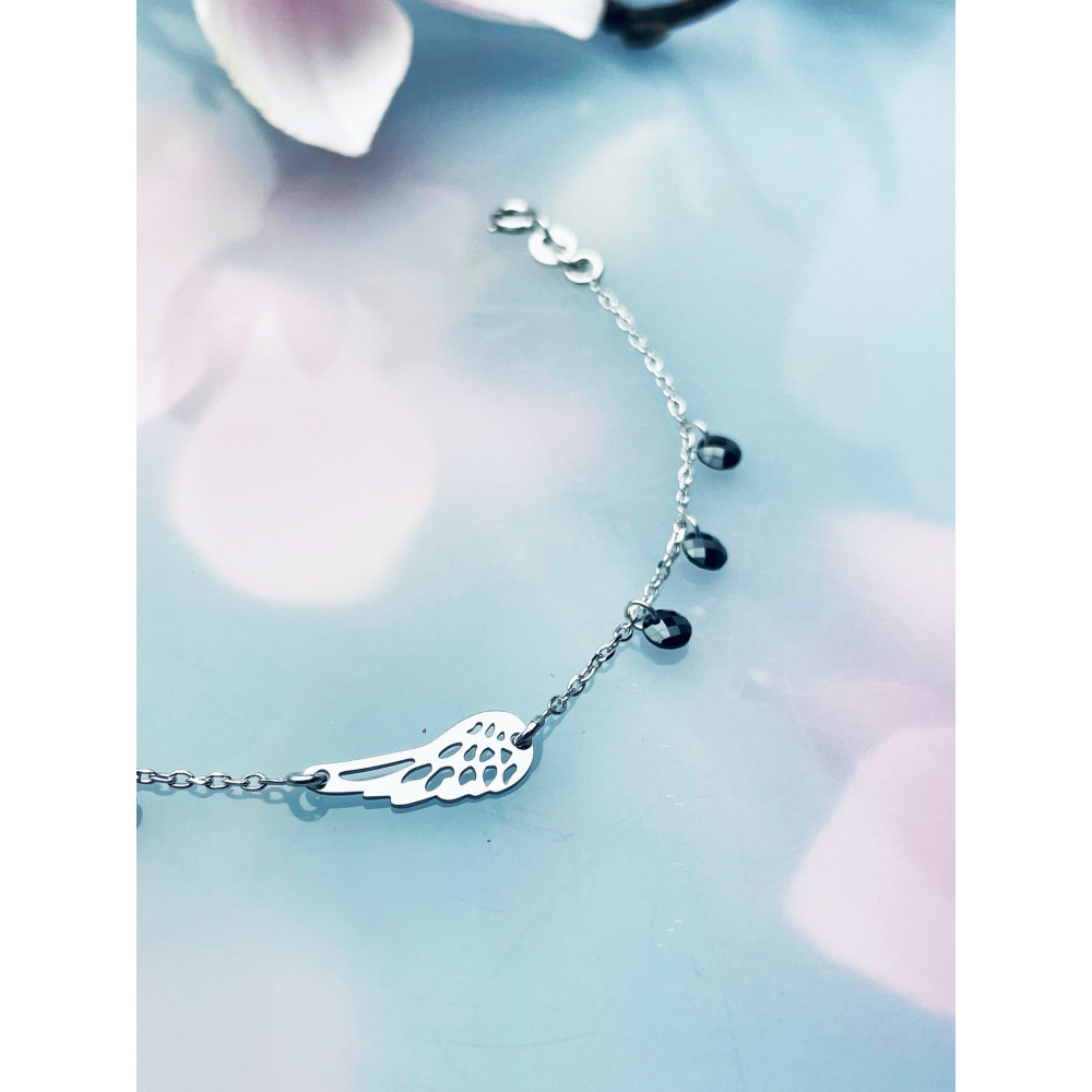 Flügel Armband 925 Silber mit Onyx Damen Kinder