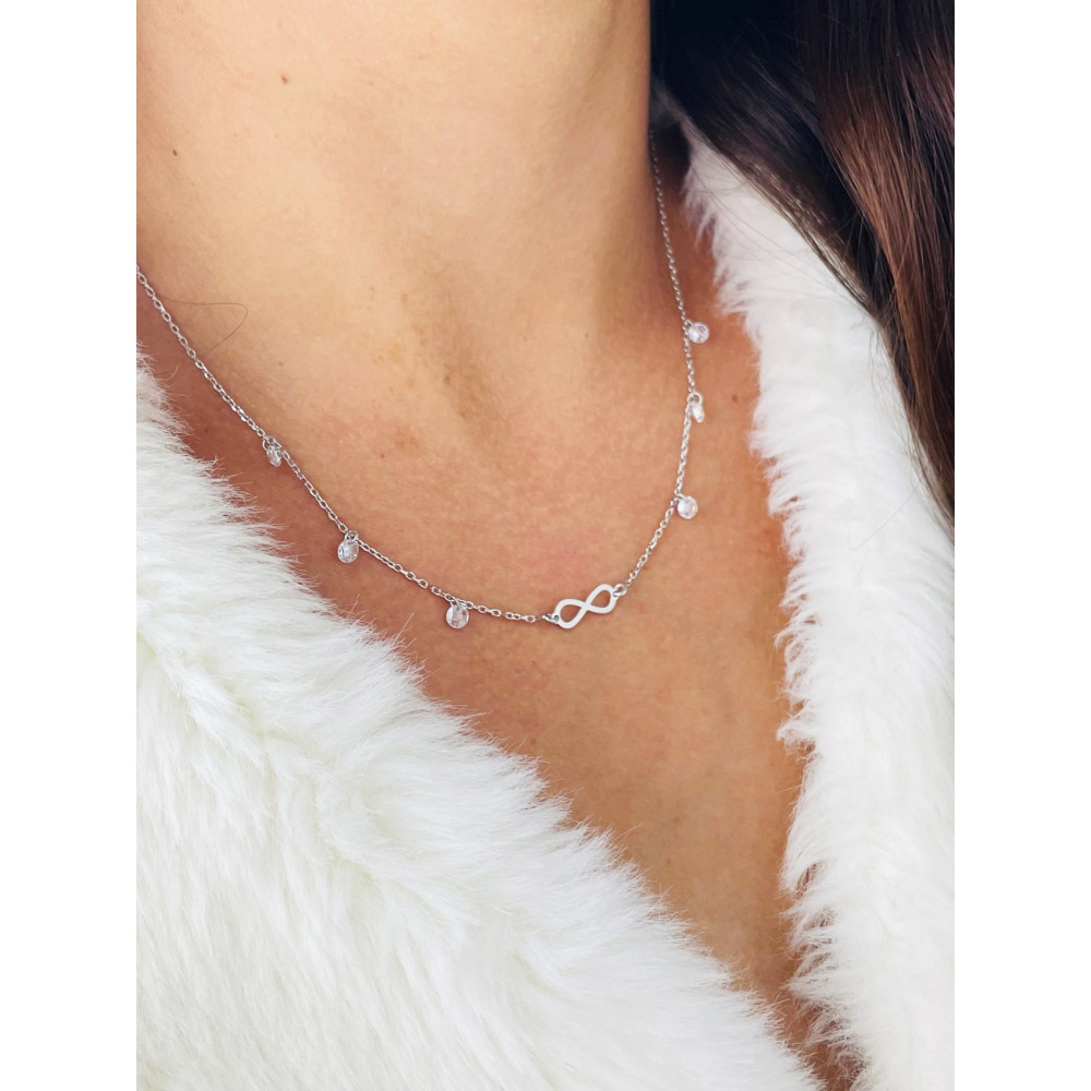 Infinity 925 Silber Halskette mit Zirkonia Halsband Damen Kinder