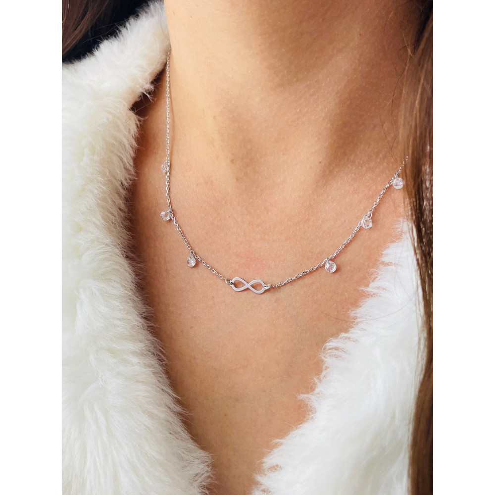 Infinity 925 Silber Halskette mit Zirkonia Halsband Damen Kinder