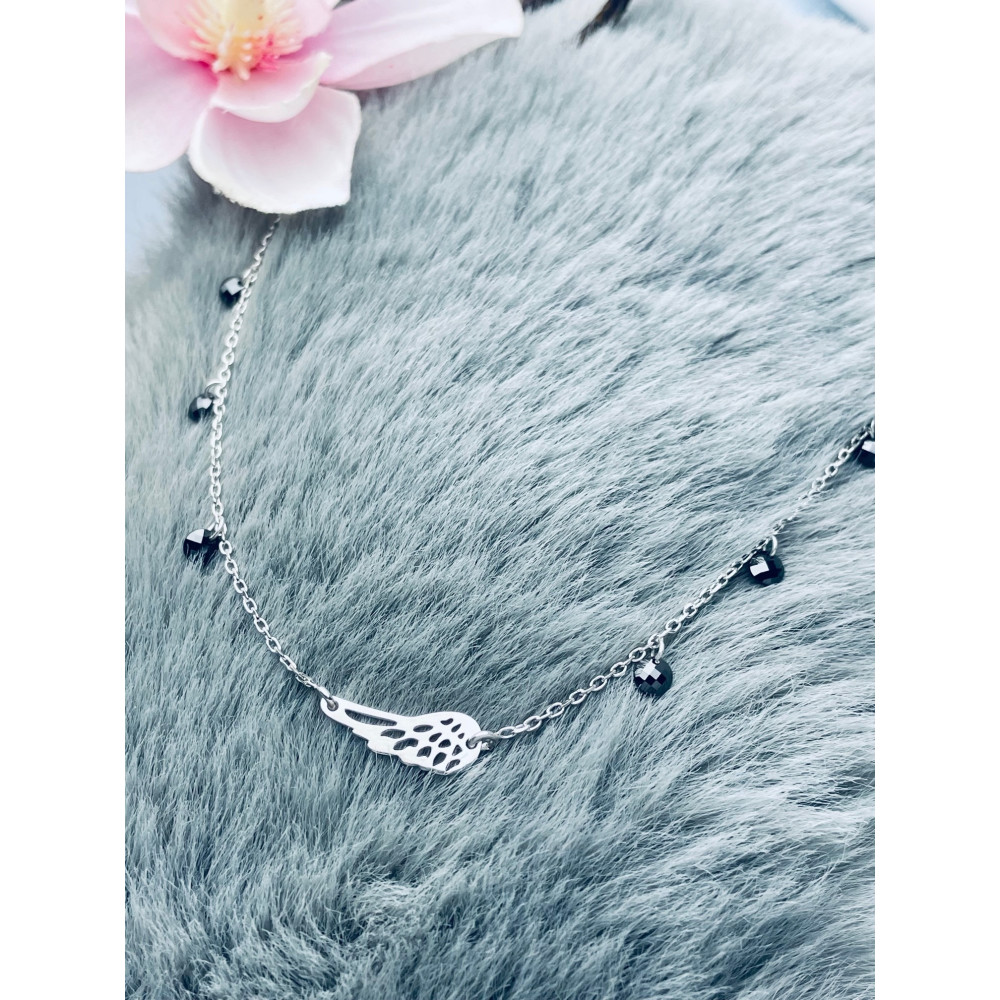 Flügel 925 Silber Halskette mit Onyx Halsband Damen Kinder