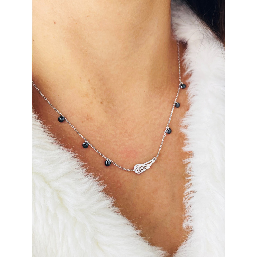 Flügel 925 Silber Halskette mit Onyx Halsband Damen Kinder