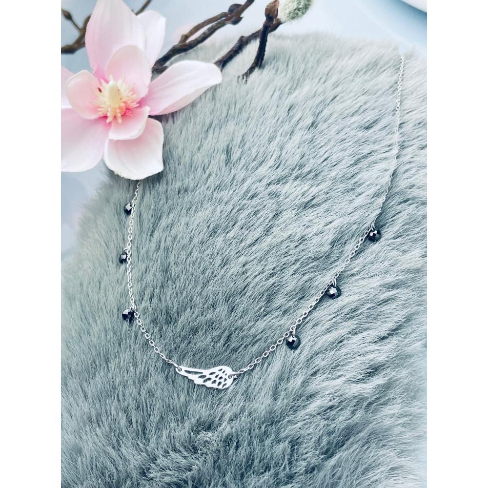 Flügel 925 Silber Halskette mit Onyx Halsband Damen Kinder