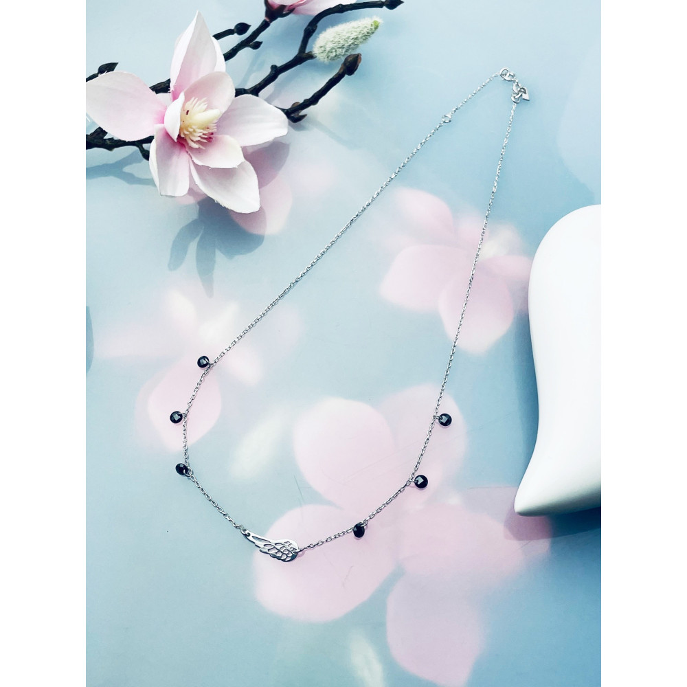 Flügel 925 Silber Halskette mit Onyx Halsband Damen Kinder