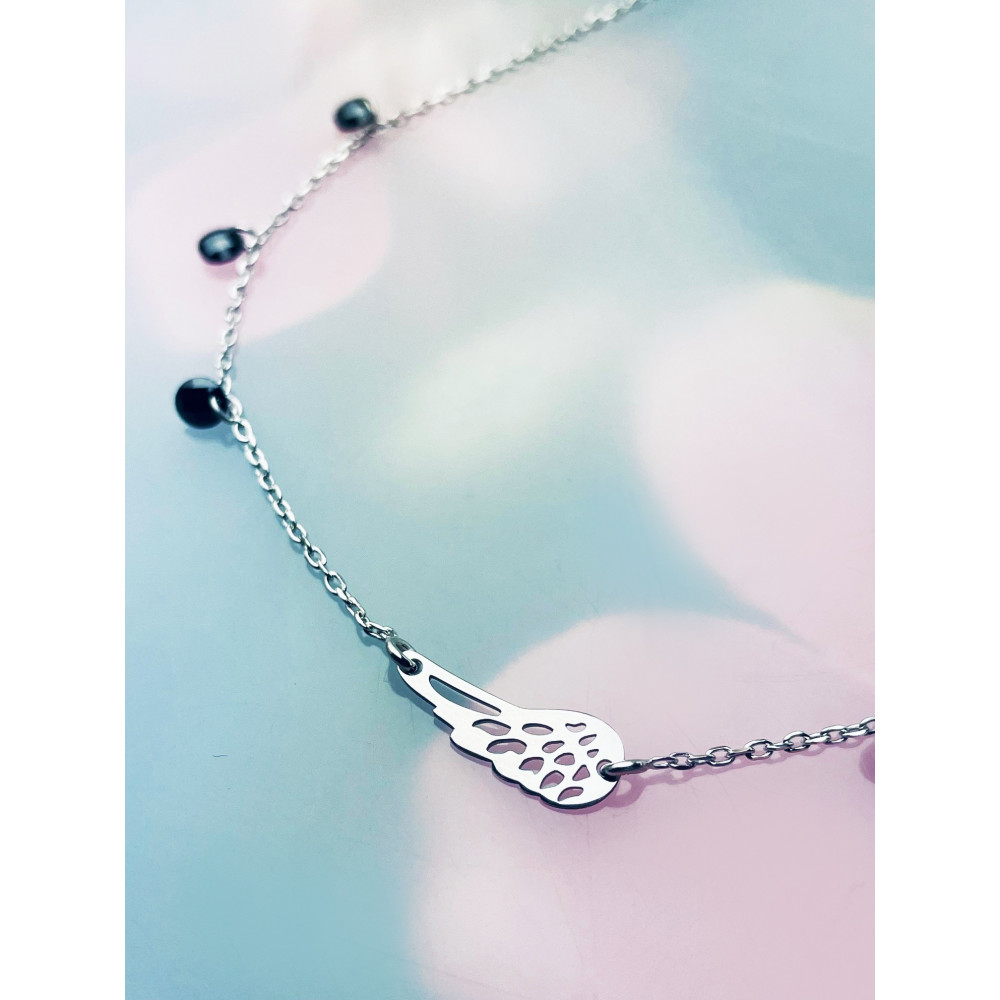 Flügel 925 Silber Halskette mit Onyx Halsband Damen Kinder