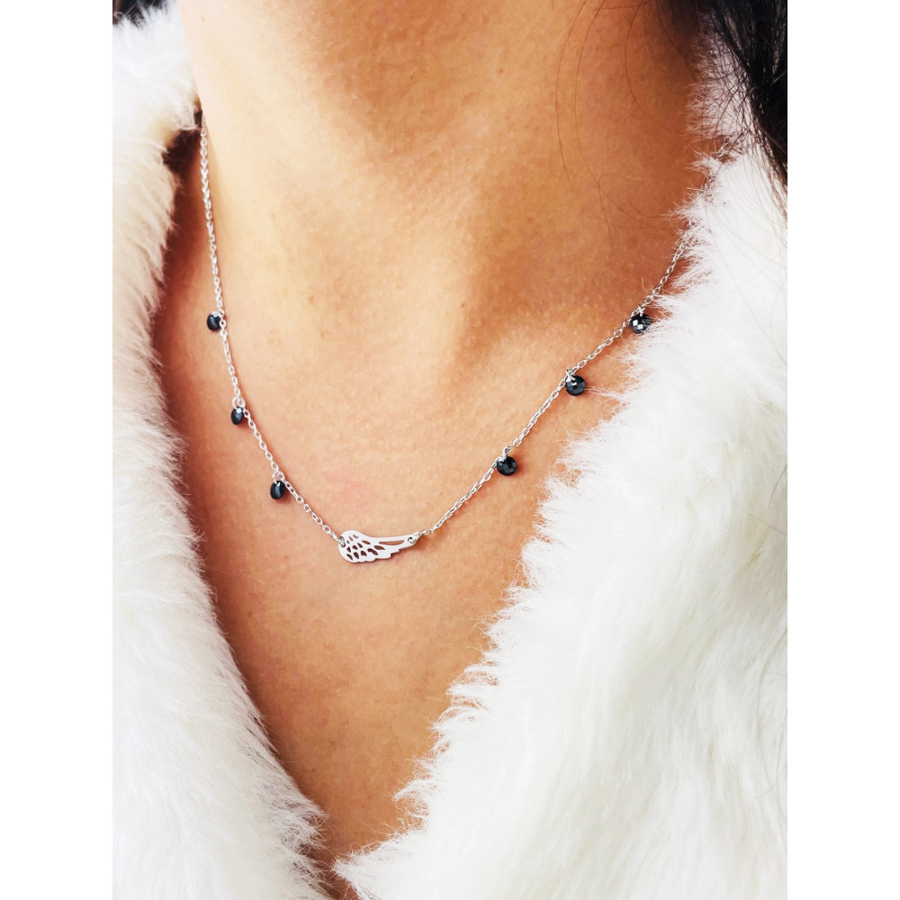 Flügel 925 Silber Halskette mit Onyx Halsband Damen Kinder