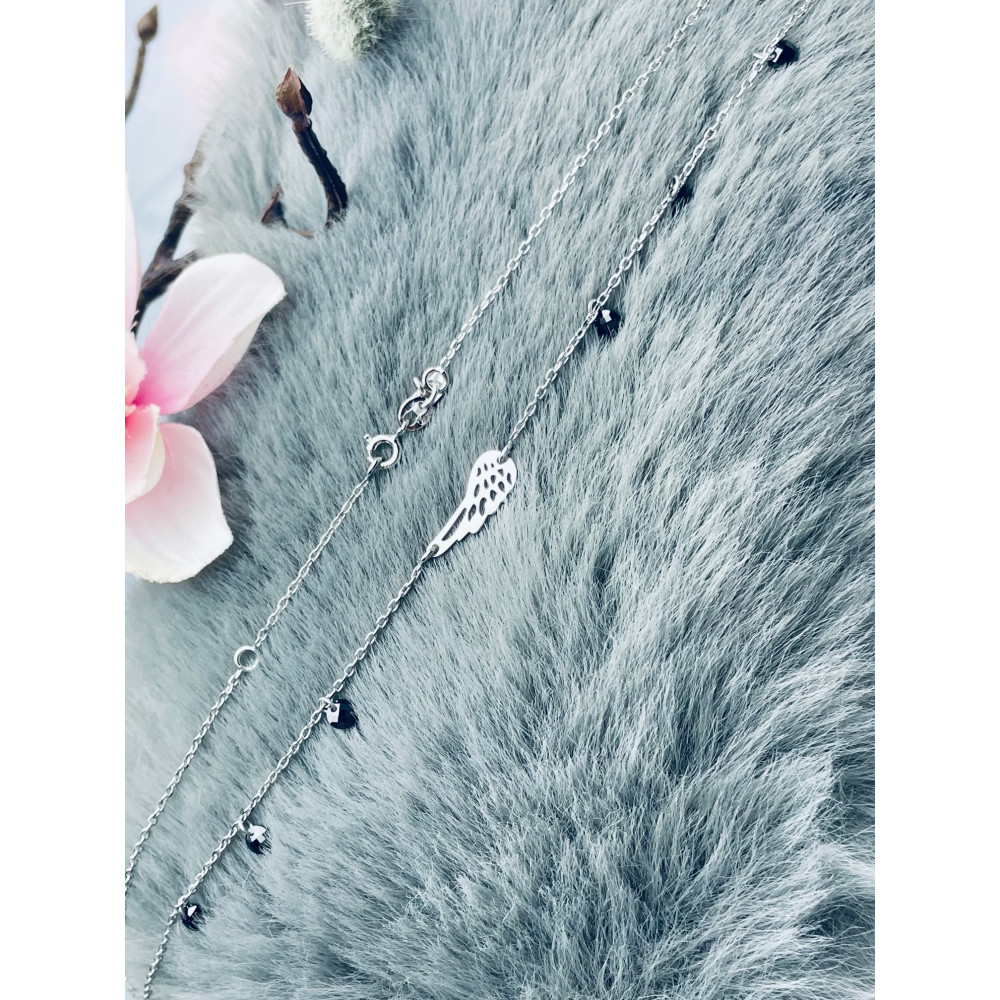 Flügel 925 Silber Halskette mit Onyx Halsband Damen Kinder