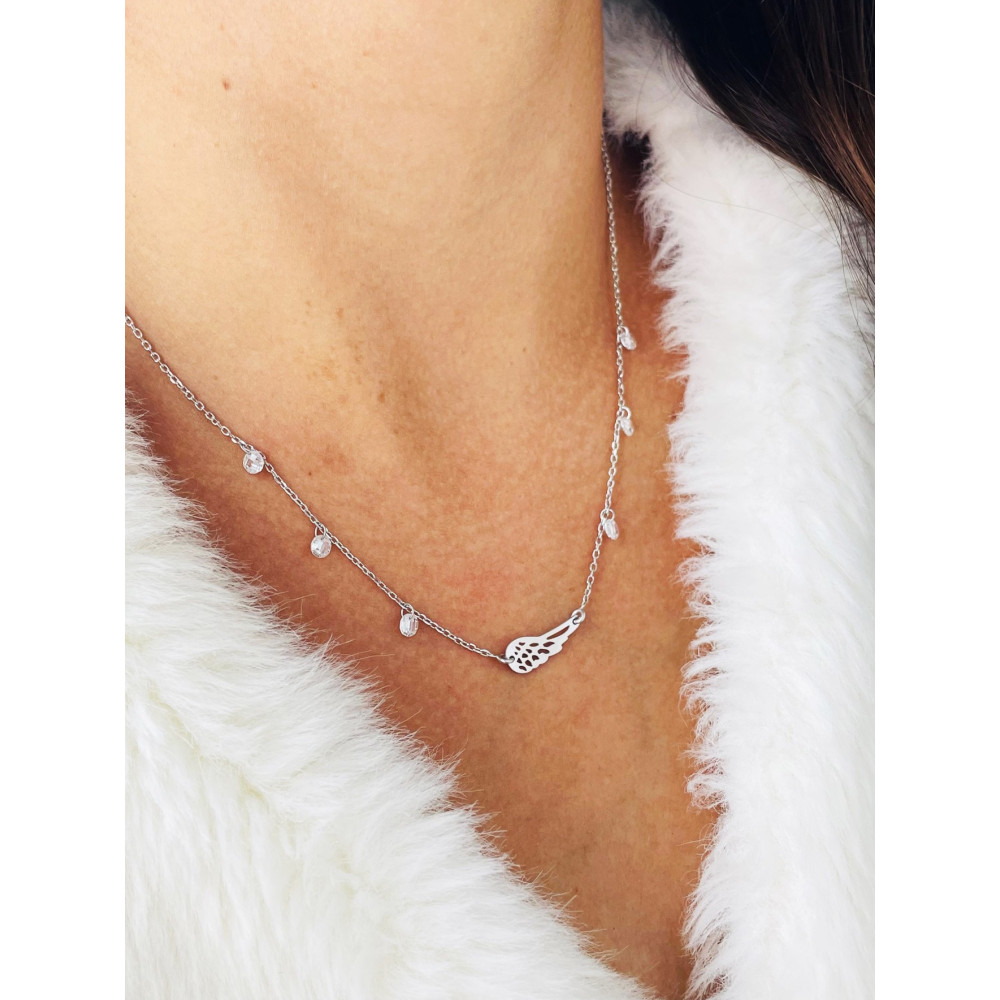 Flügel 925 Silber Halskette mit Zirkonia Halsband Damen Kinder