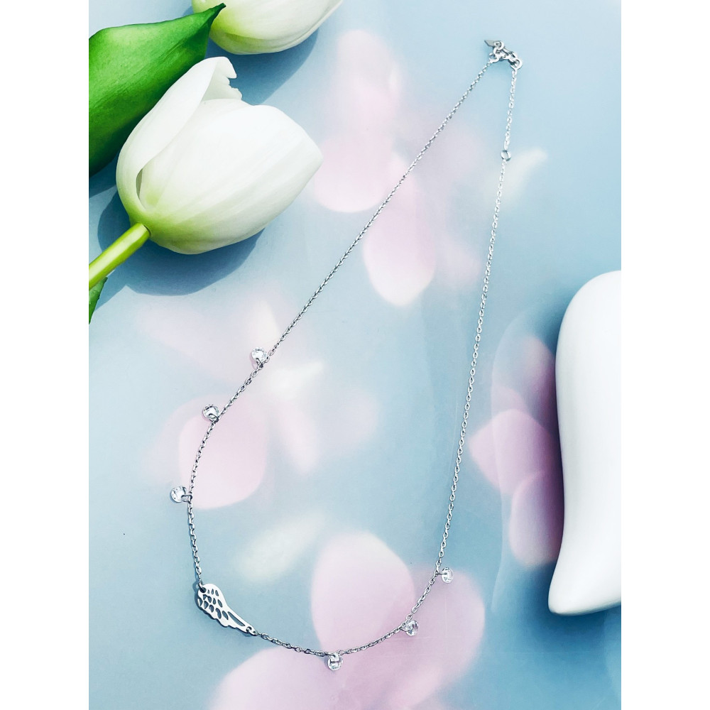 Flügel 925 Silber Halskette mit Zirkonia Halsband Damen Kinder