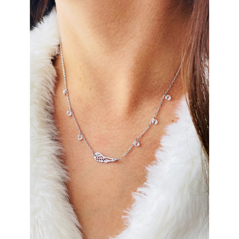 Flügel 925 Silber Halskette mit Zirkonia Halsband Damen Kinder