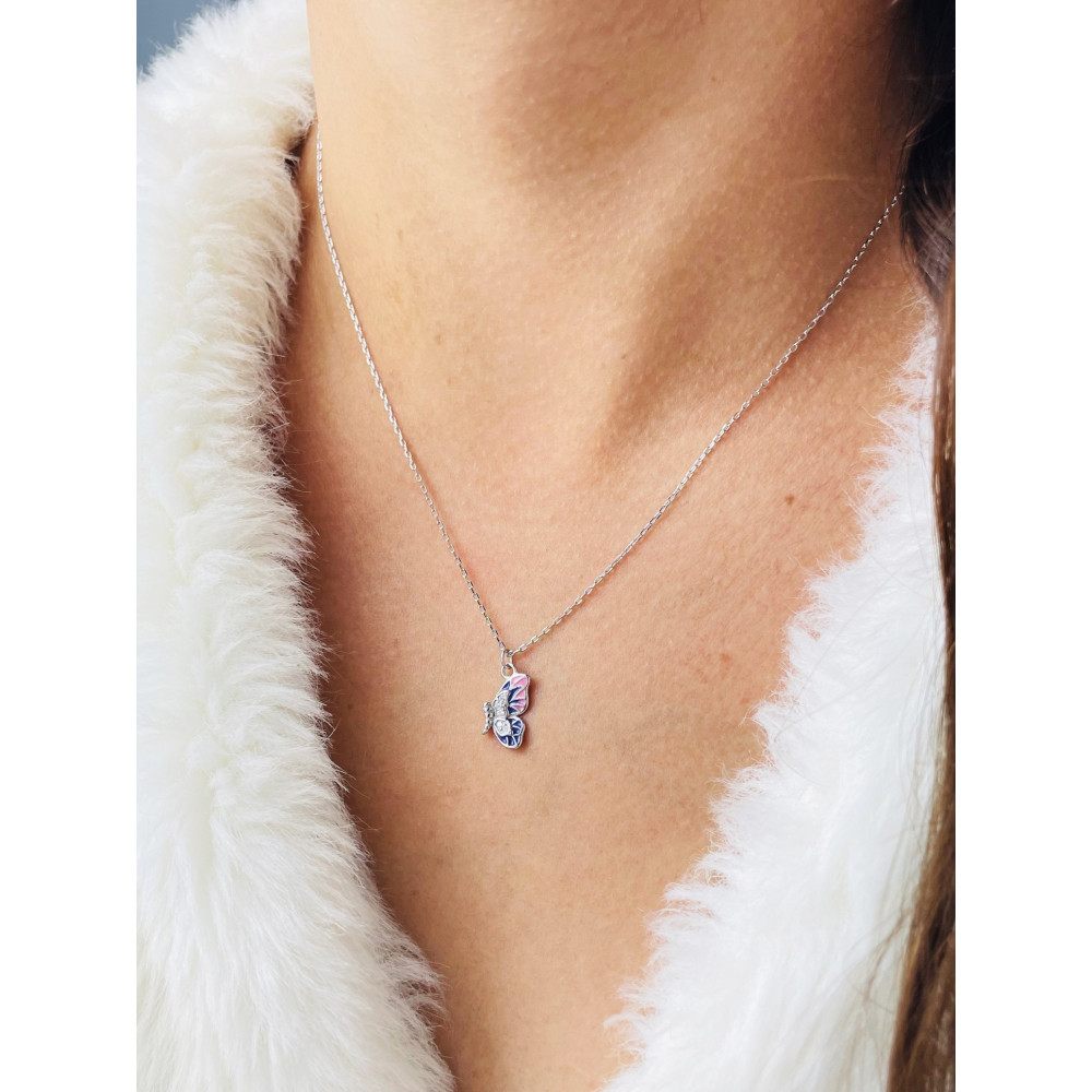 Schmetterling 925 Silber Halskette mit Zirkonia Halsband Damen Kinder