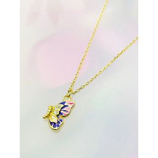Srebrny naszyjnik pozłacany motylek kolorowy z emalią i cyrkoniami