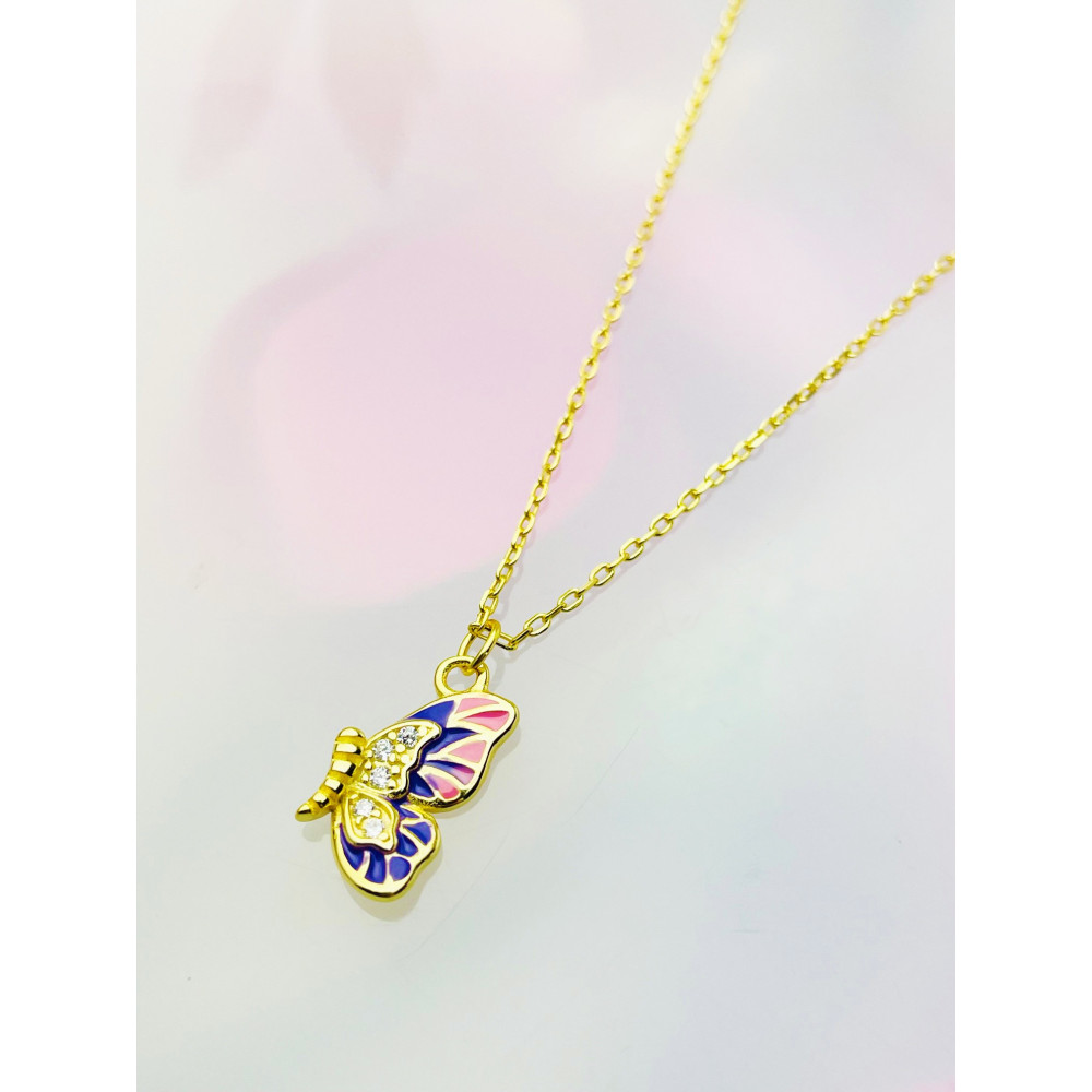 Schmetterling vergoldet 925 Silber  Halskette mit Zirkonia Halsband Damen Kinder