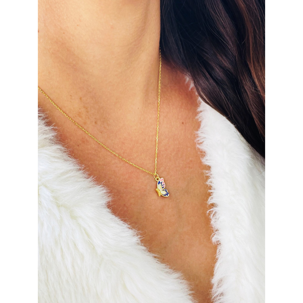 Schmetterling vergoldet 925 Silber  Halskette mit Zirkonia Halsband Damen Kinder