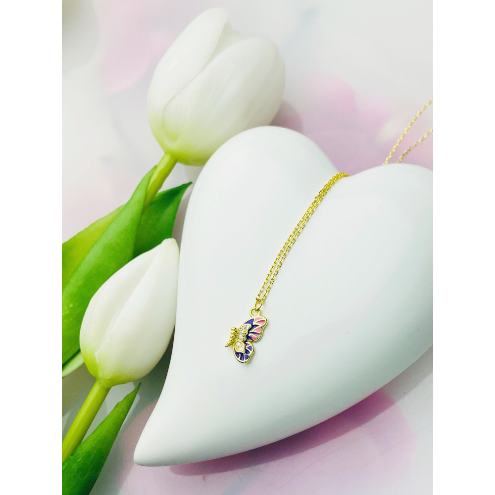 Schmetterling vergoldet 925 Silber  Halskette mit Zirkonia Halsband Damen Kinder