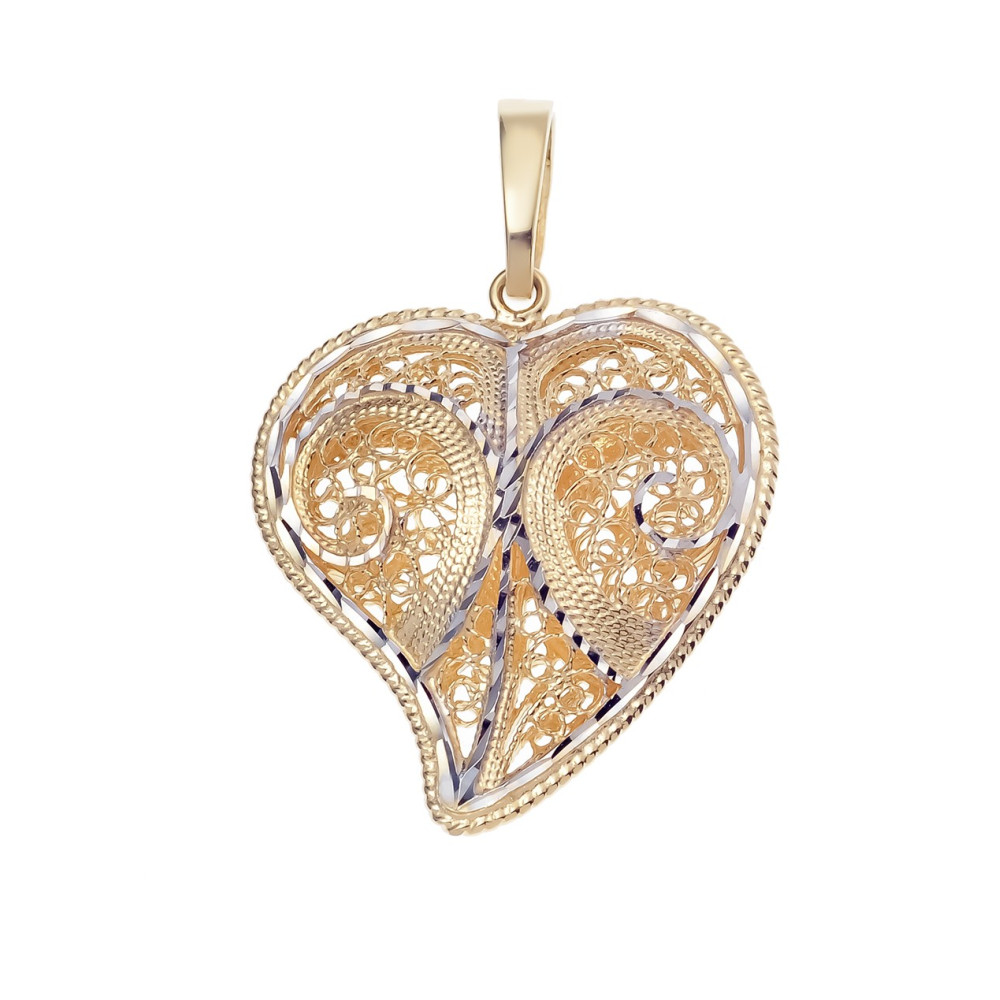 Złoty wisiorek zawieszka serce ażurowe vintage figurka