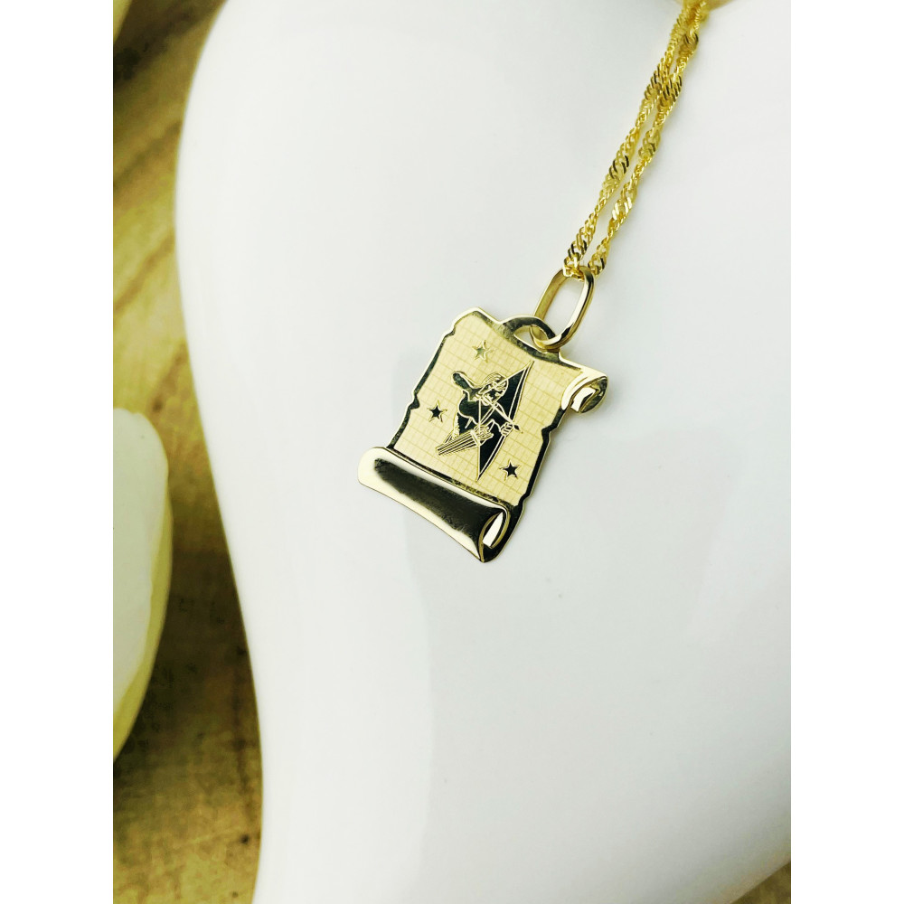 Złoty wisiorek zawieszka znak zodiaku strzelec papirus