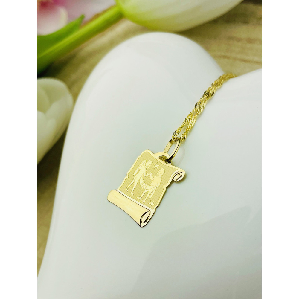 Złoty wisiorek zawieszka znak zodiaku bliźnięta