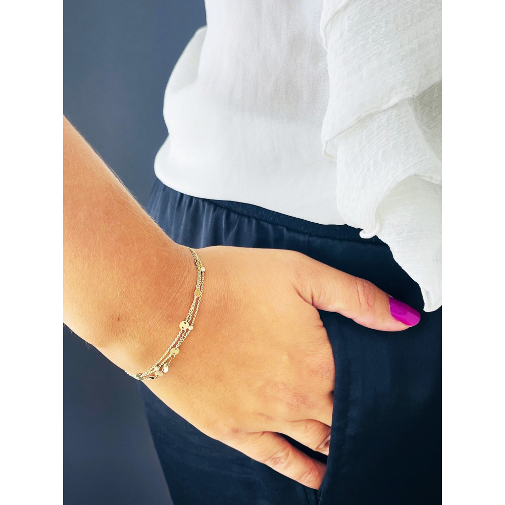 Złota bransoletka potrójna ankier kulki kółeczka