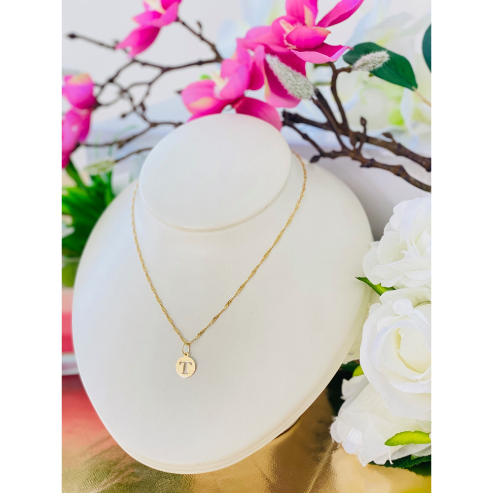 Złoty wisiorek zawieszka literka T kółko