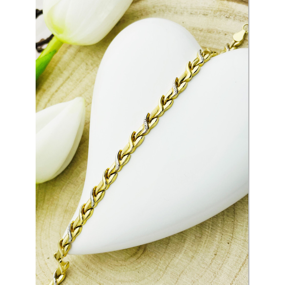 Złota bransoletka polerowana bikolor listki